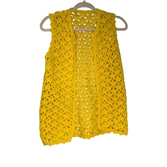 Handmade crochet yellow open front vest - Picture 1 of 7